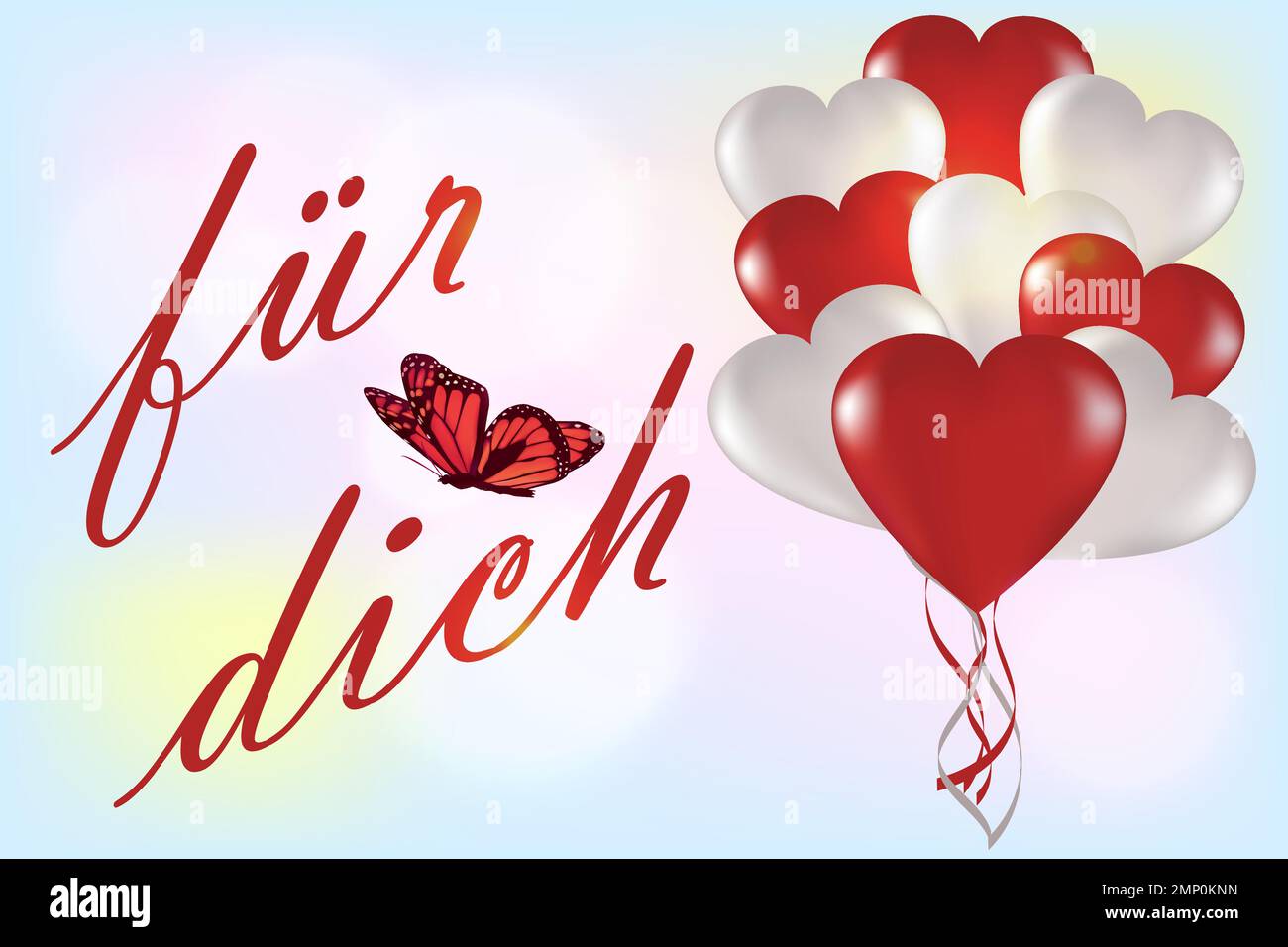 Balloons on a light background with an inscription in German. Universal holiday background. Vector image. Translation: For you Stock Vector