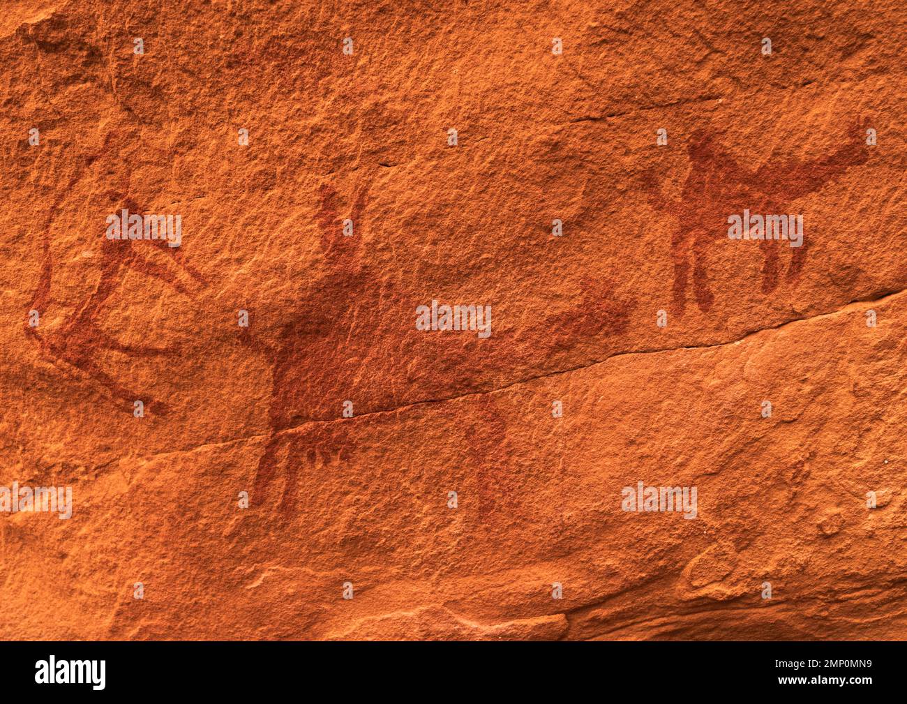 Rock painting depicting men riding camels, Tassili N'Ajjer National ...