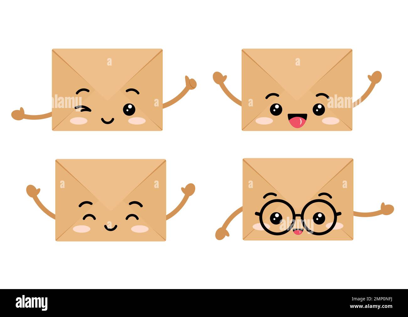 Craft envelopes cute kawaii character with arms set Stock Vector Image