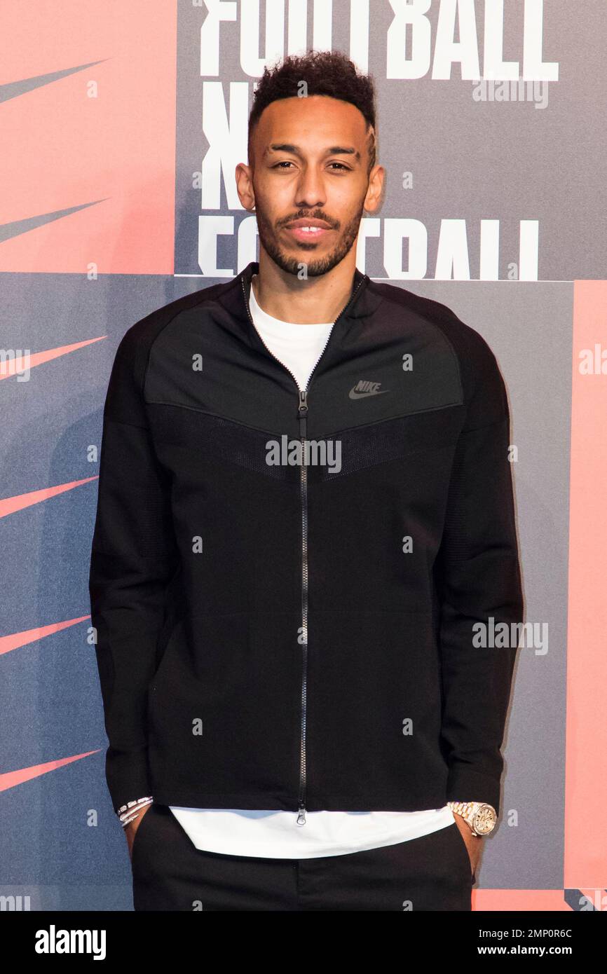 Pierre-Emerick Aubameyang poses for photographers upon arrival at the