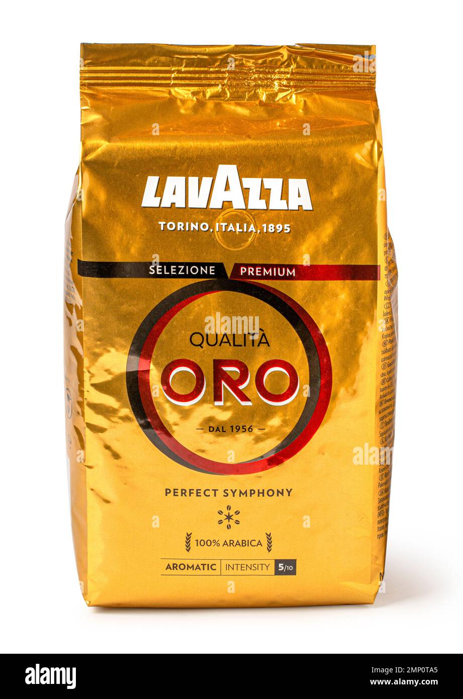 Anapa, Russia January 03 2023:  Lavazza Qualita Oro coffee, 100% Arabica. Tradition, expertise, passion, these are the virtues that make the Lavazza Q Stock Photo