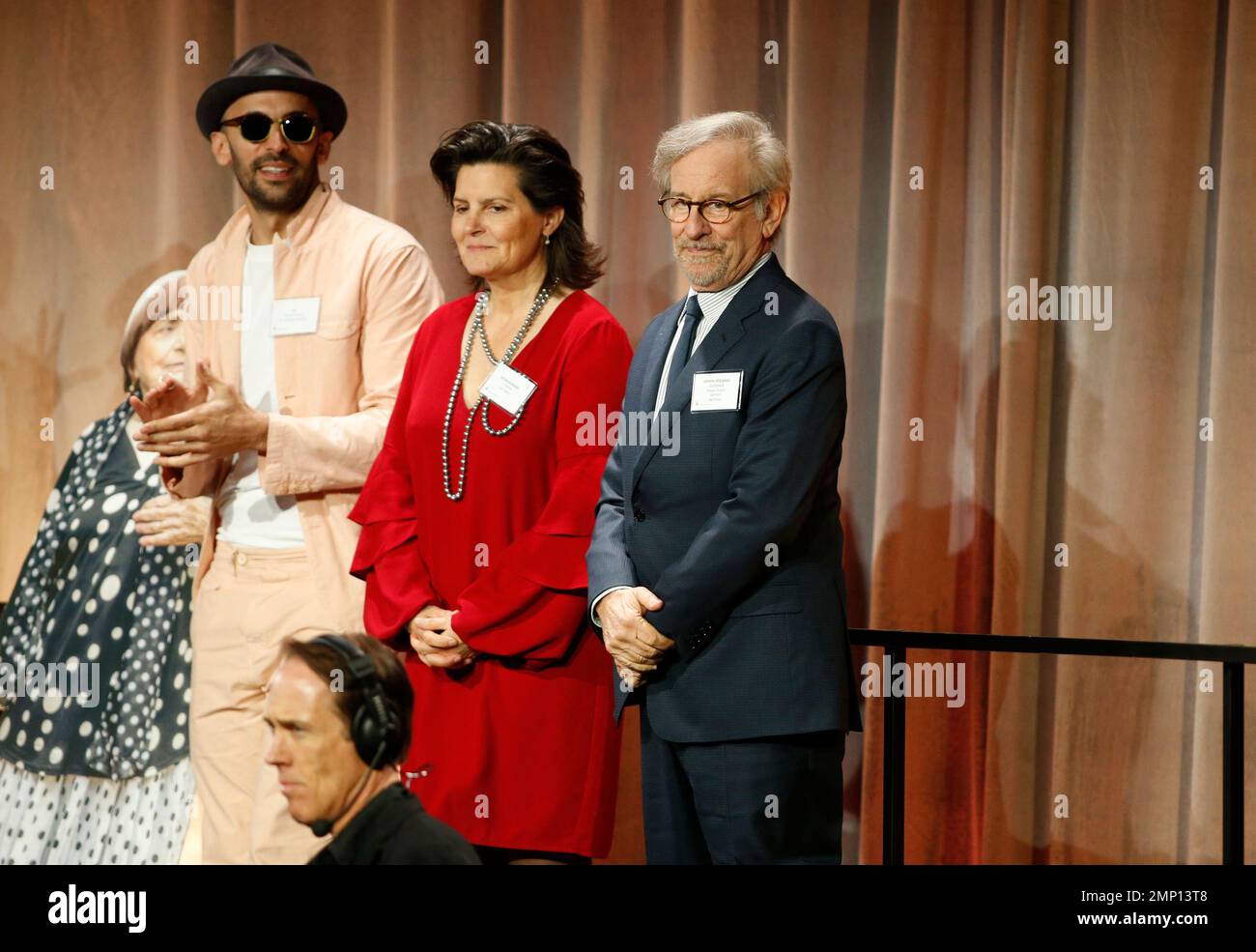 Steven Riegel JR, from left, Tatiana S. Riegel and Steven Spielberg attend the 90th ...