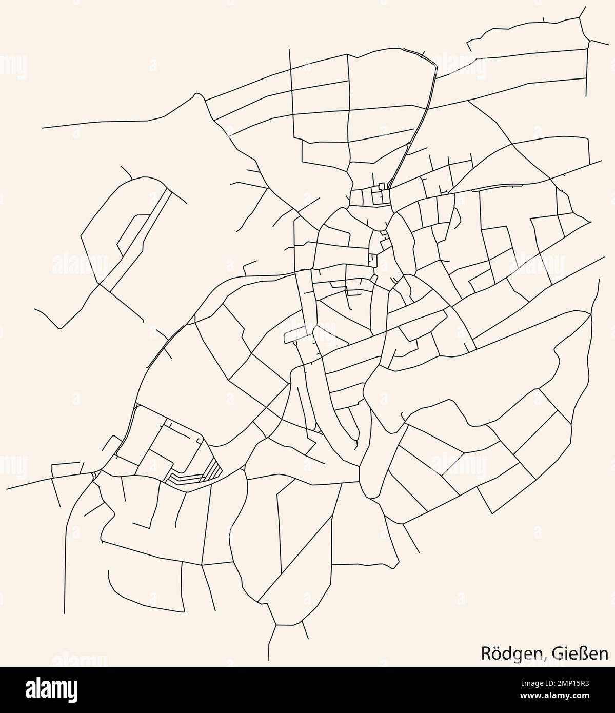 Street roads map of the RÖDGEN DISTRICT, GIESSEN Stock Vector