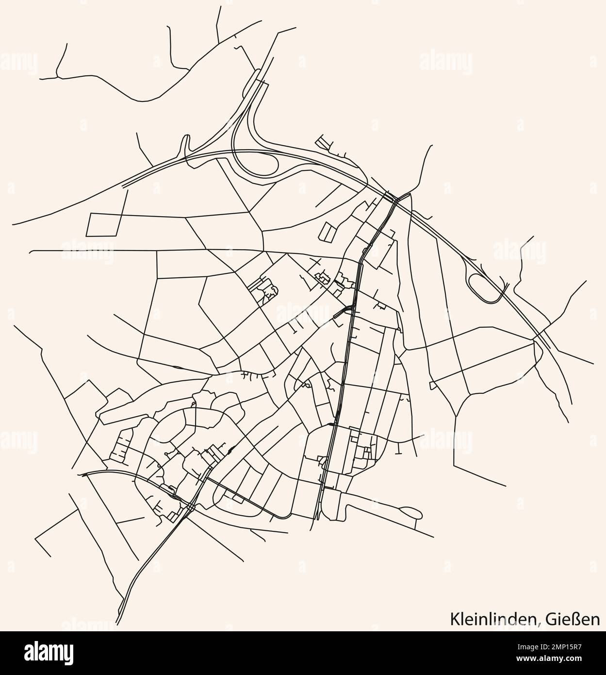 Street roads map of the KLEINLINDEN DISTRICT, GIESSEN Stock Vector