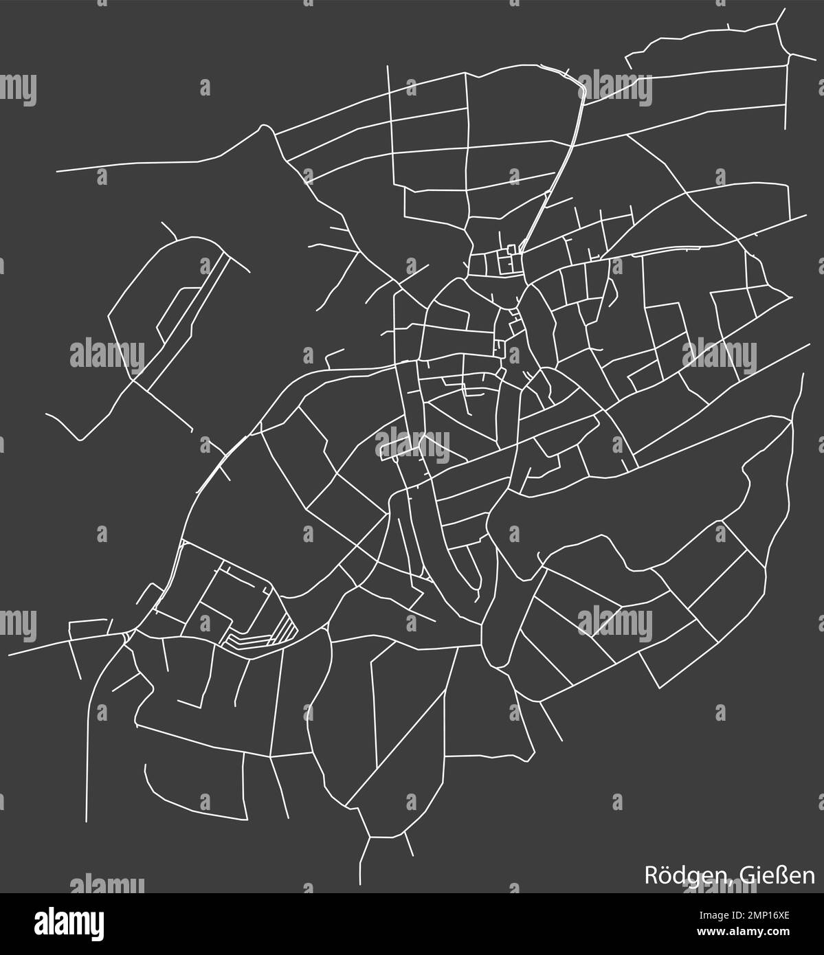 Street roads map of the RÖDGEN DISTRICT, GIESSEN Stock Vector