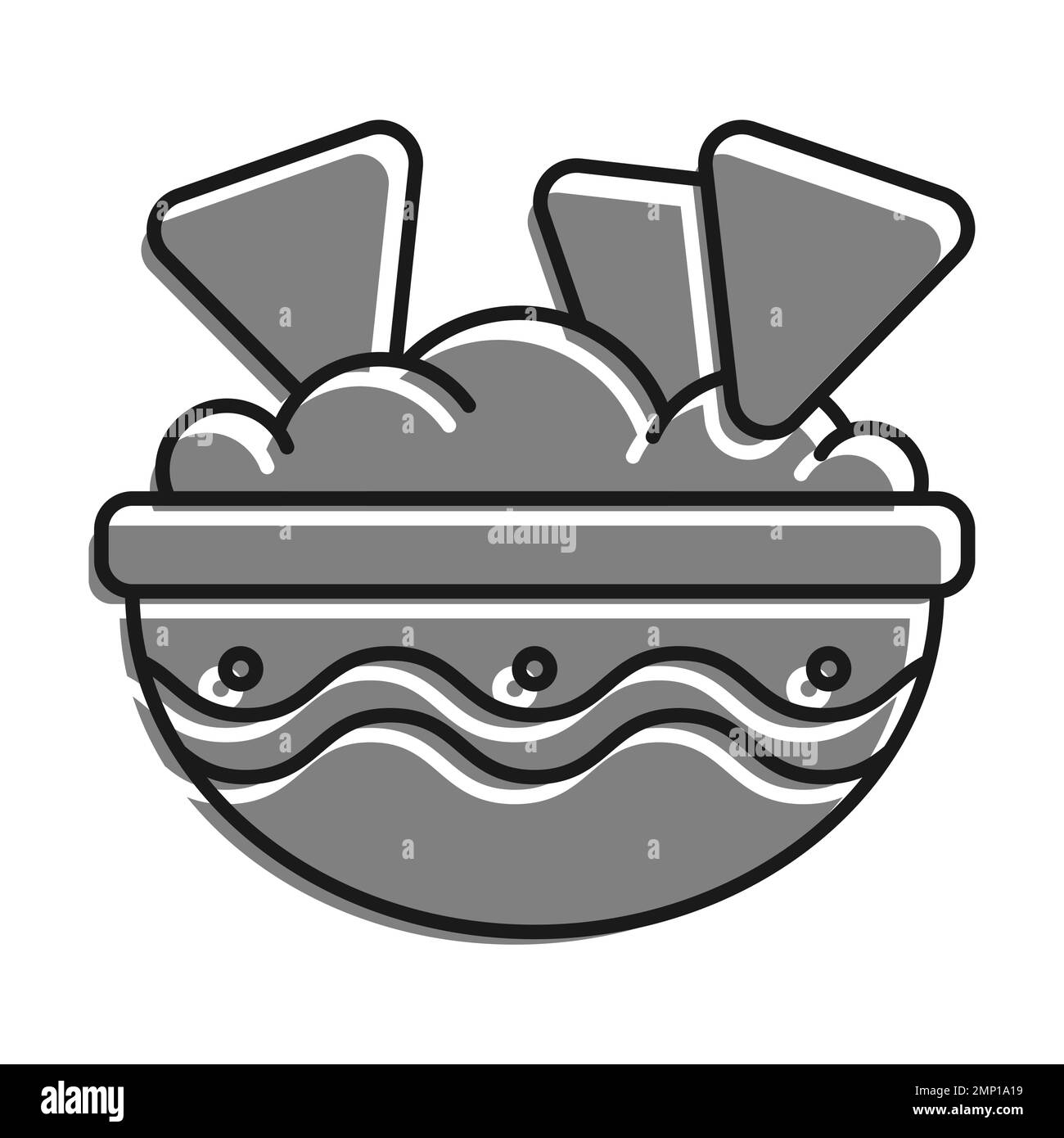 Linear filled with gray color icon, Bowl Of Spicy Mexican Guacamole