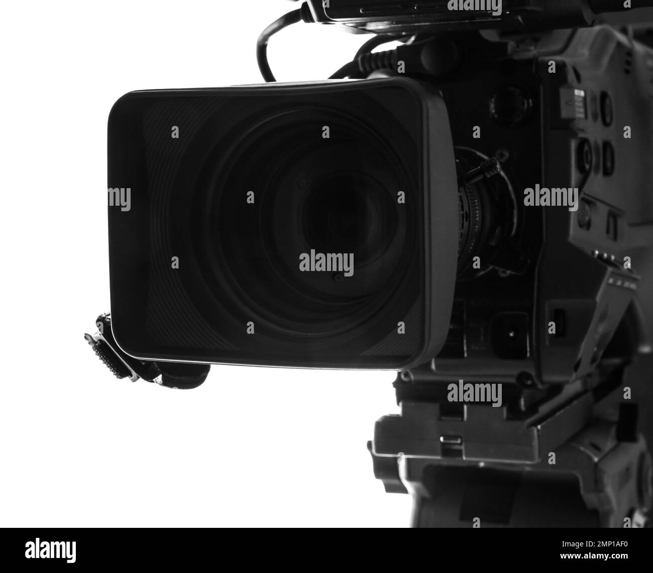 Modern professional video camera isolated on white, closeup Stock Photo Alamy