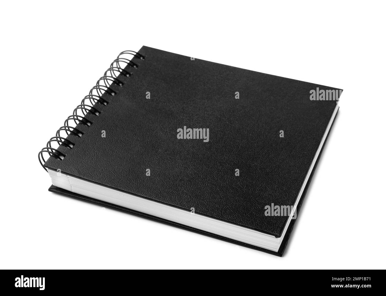 Stylish black spiral notebook isolated on white Stock Photo - Alamy