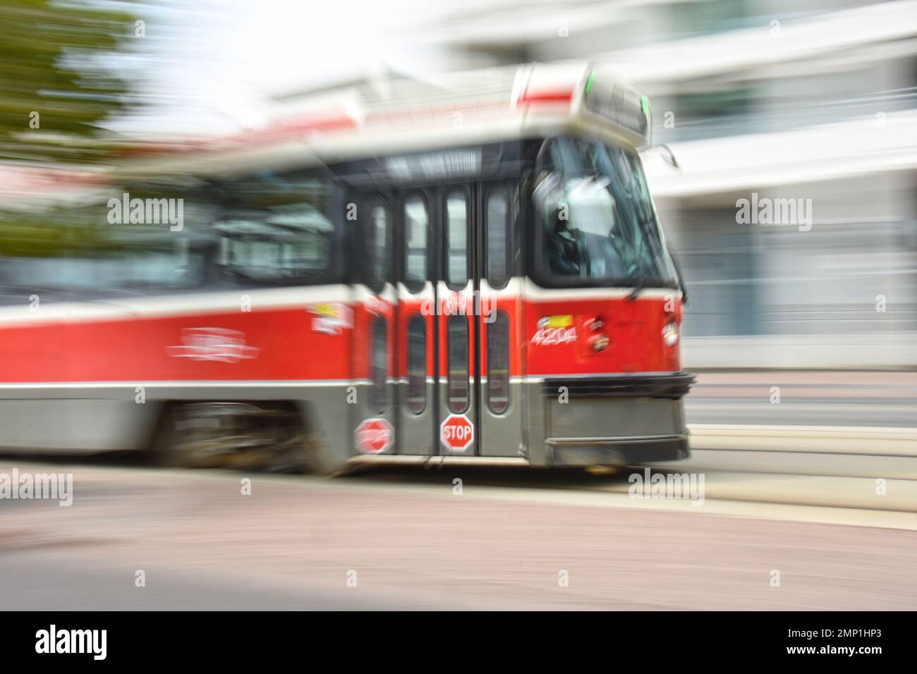 Streetcar in blurred motion, Toronto, Canada Stock Photo