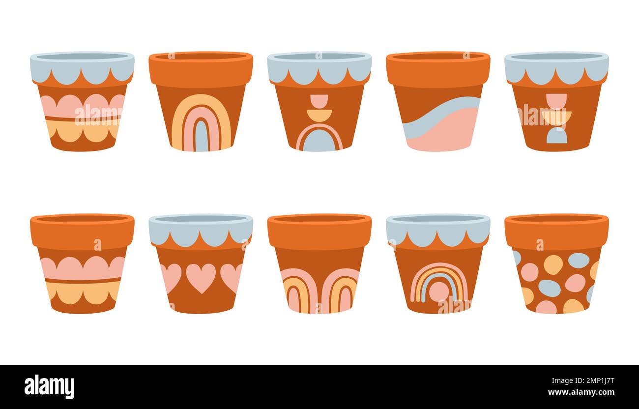 Empty flower pots set vector design illustration isolated on white