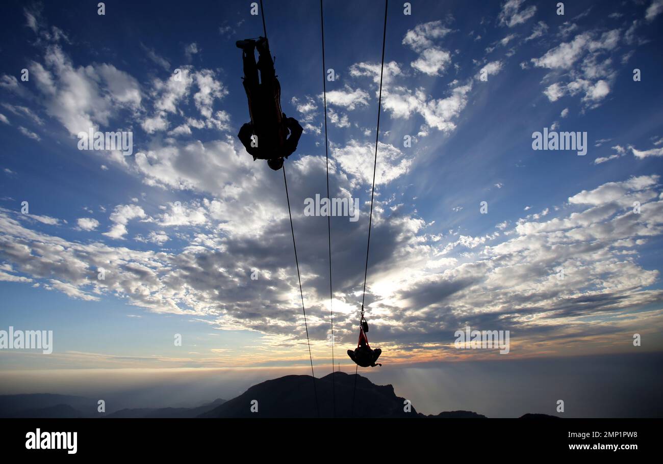 In this Wednesday, Jan. 31, 2018 photo, thrill-seekers try out a new ...