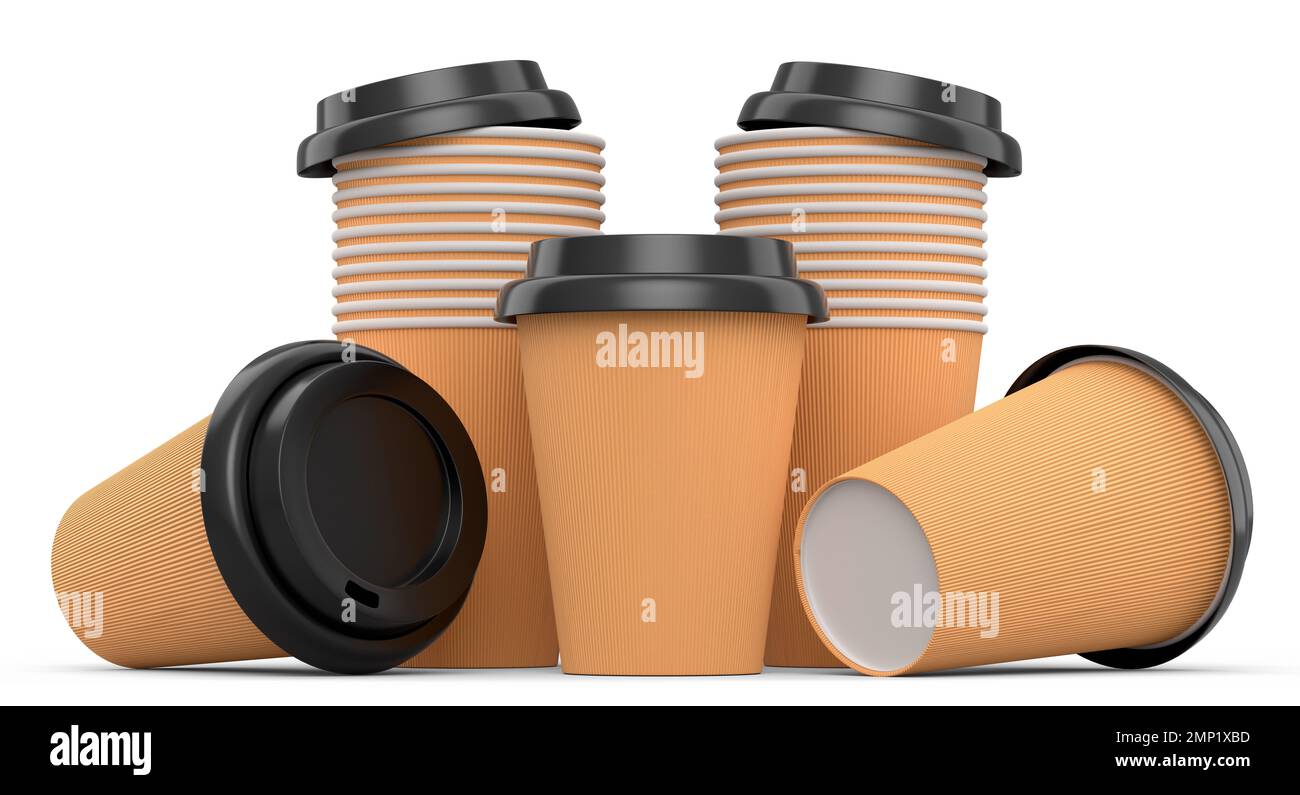 Set of paper coffee cups with cover for cappuccino, americano, espresso ...