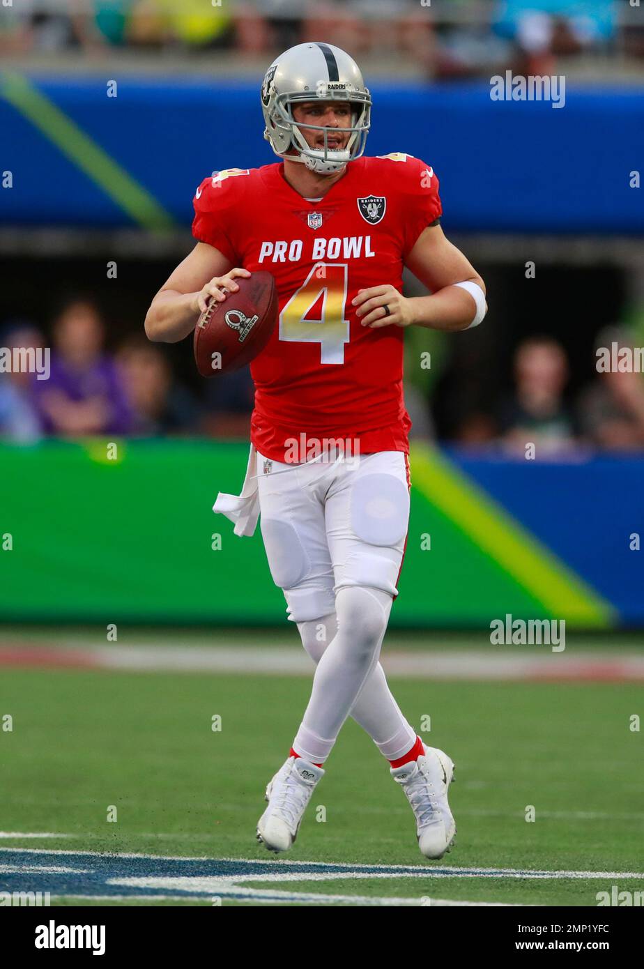 Oakland Raiders quarterback Derek Carr (4) looks to throw a pass during
