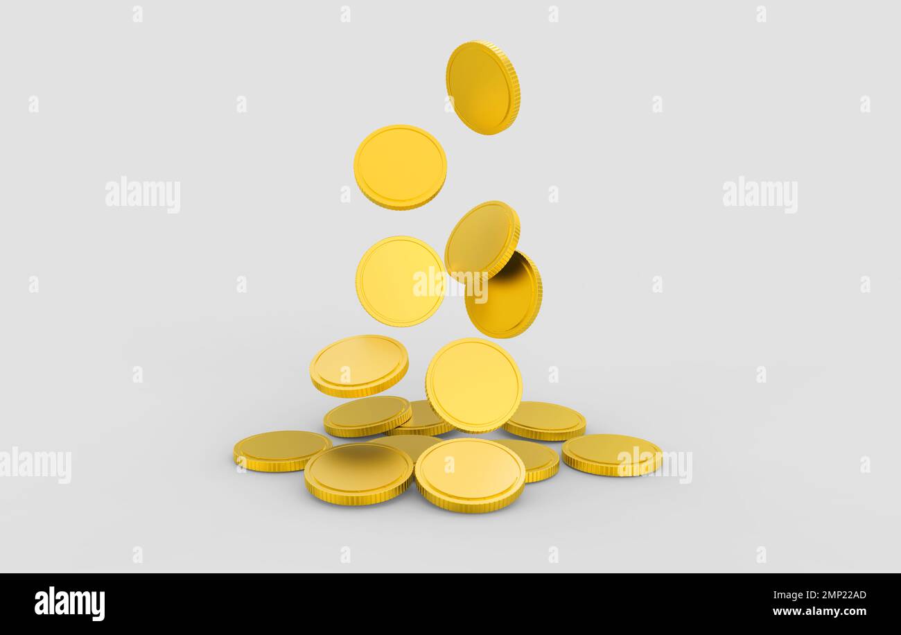 Falling coins, falling money, flying gold coins, golden rain. Jackpot