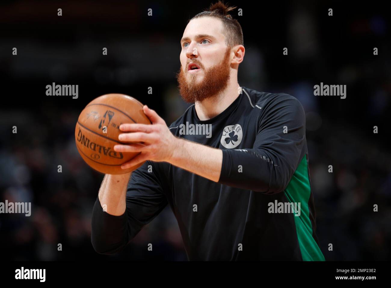 Boston Celtics center Aron Baynes (46) in the second half of an NBA  basketball game Monday, Jan. 29, 2018, in Denver. The Celtics won 111-110.  (AP Photo/David Zalubowski Stock Photo - Alamy
