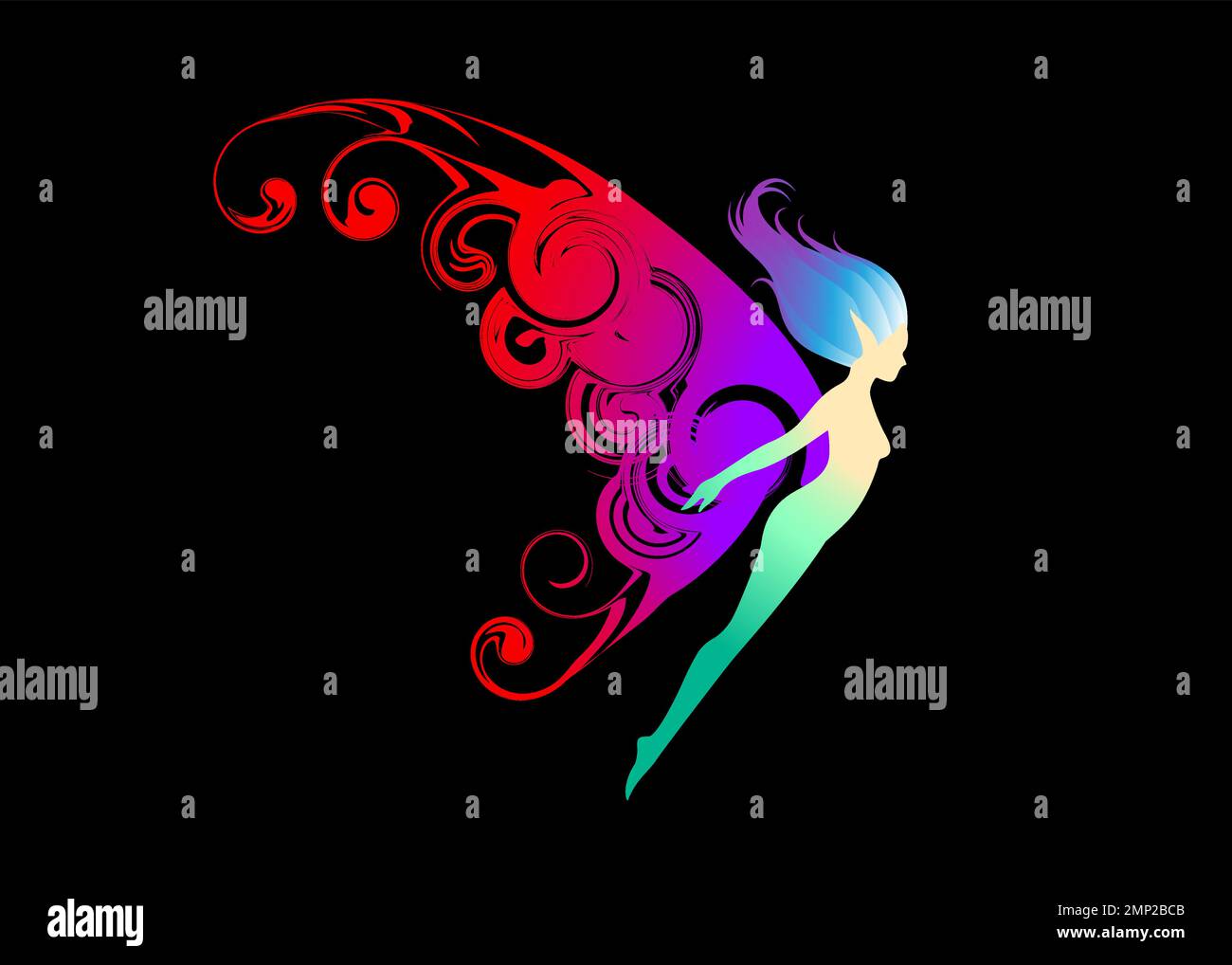Beautiful Abstract and colorful fairy butterfly magical silhouette wallpaper background painting Stock Vector