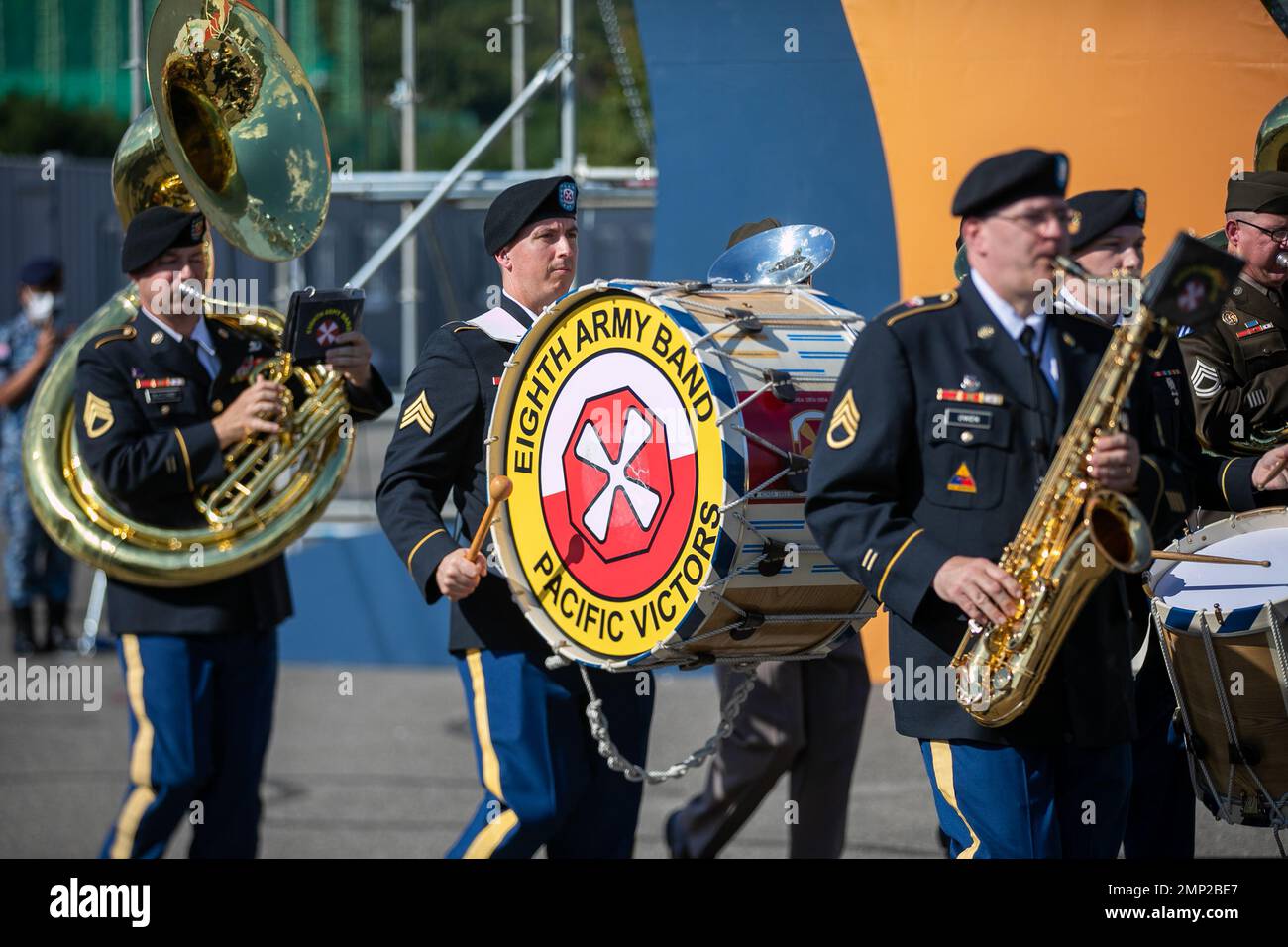 The Eighth Army Band performs at the Gyeryong World Military Culture Expo in Gyeryong, South Korea, Oct. 8. Eighth Army Soldiers, civilians and family members were invited to the expo’s family day. The exposition features static displays of ROK military equipment from all branches along with Eighth Army military vehicles. The Gyeryong World Military Culture Expo is aimed at exhibiting various aspects relating to military culture and to serve as an educational forum. The expo runs through Oct. 23. Stock Photo