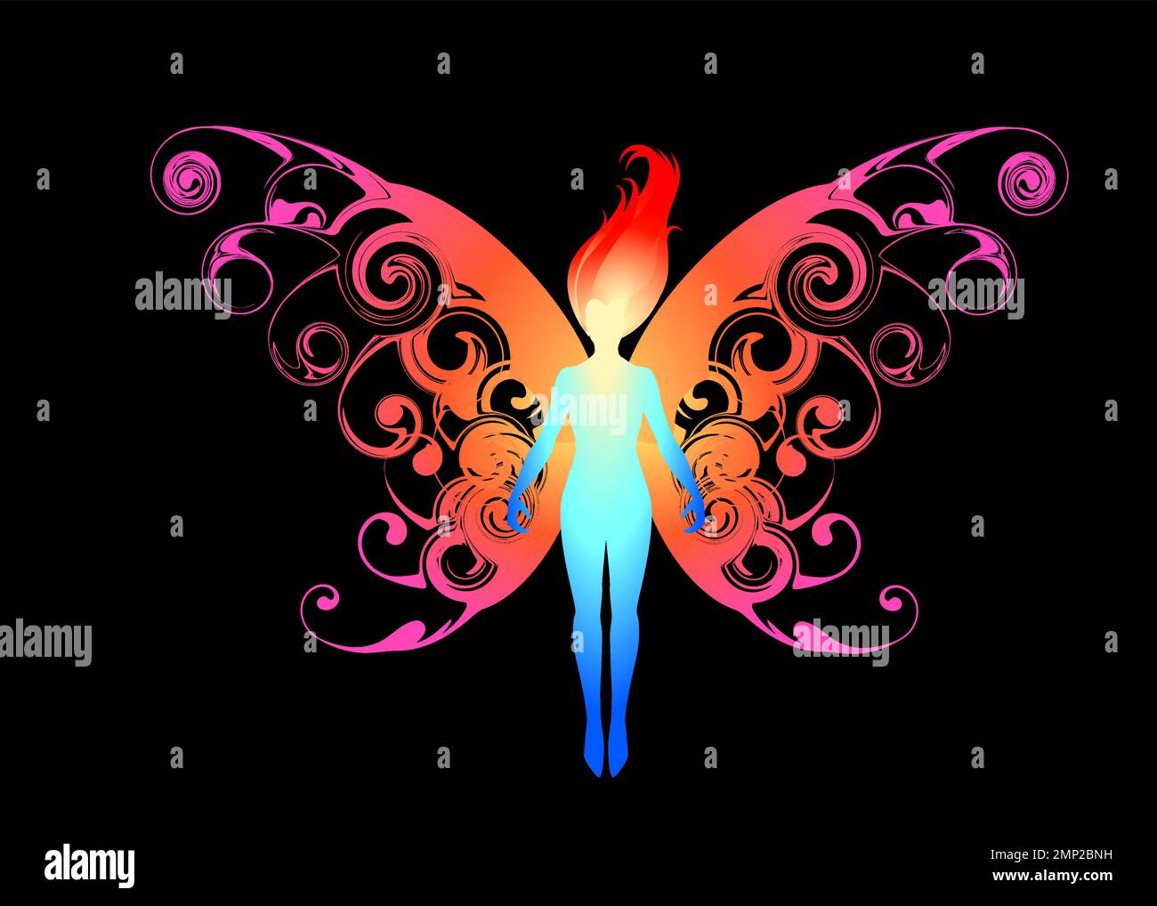 Beautiful Abstract and colorful butterfly fairy magical silhouette wallpaper background painting Stock Vector