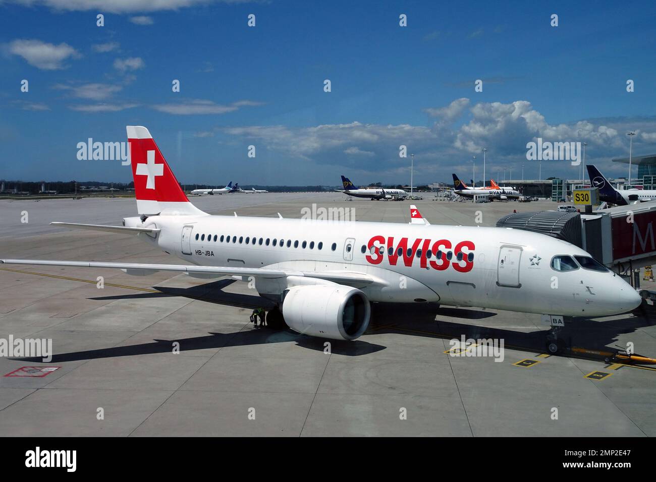 Portugal, Oporto:  HB-JBA    Bombardier CS-100            (c/n 50010)  of Swiss. Stock Photo