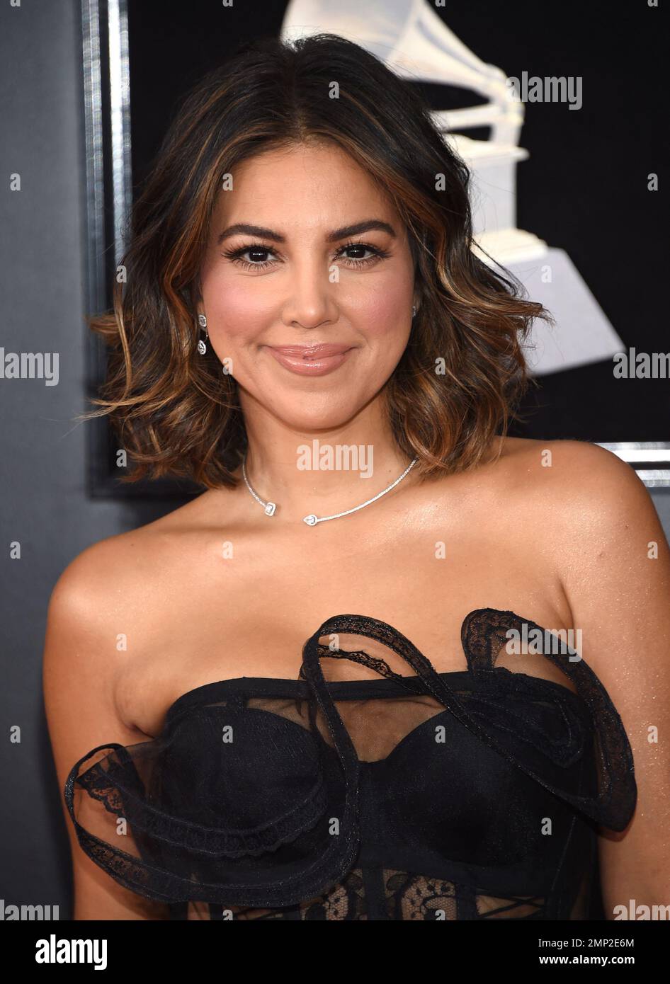 Liz Hernandez arrives at the 60th annual Grammy Awards at Madison ...
