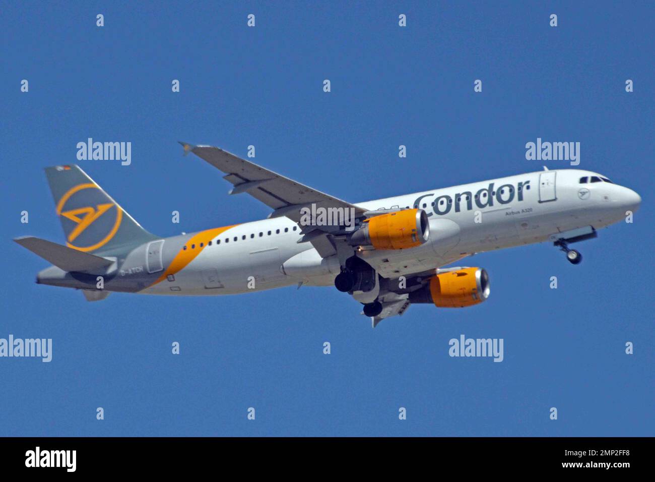 Germany, Bavaria, Munich:  D-ATCH  Airbus A.320-212  (c/n 1437) of Condor at Munich's Franz Josef Strauss airport. Stock Photo