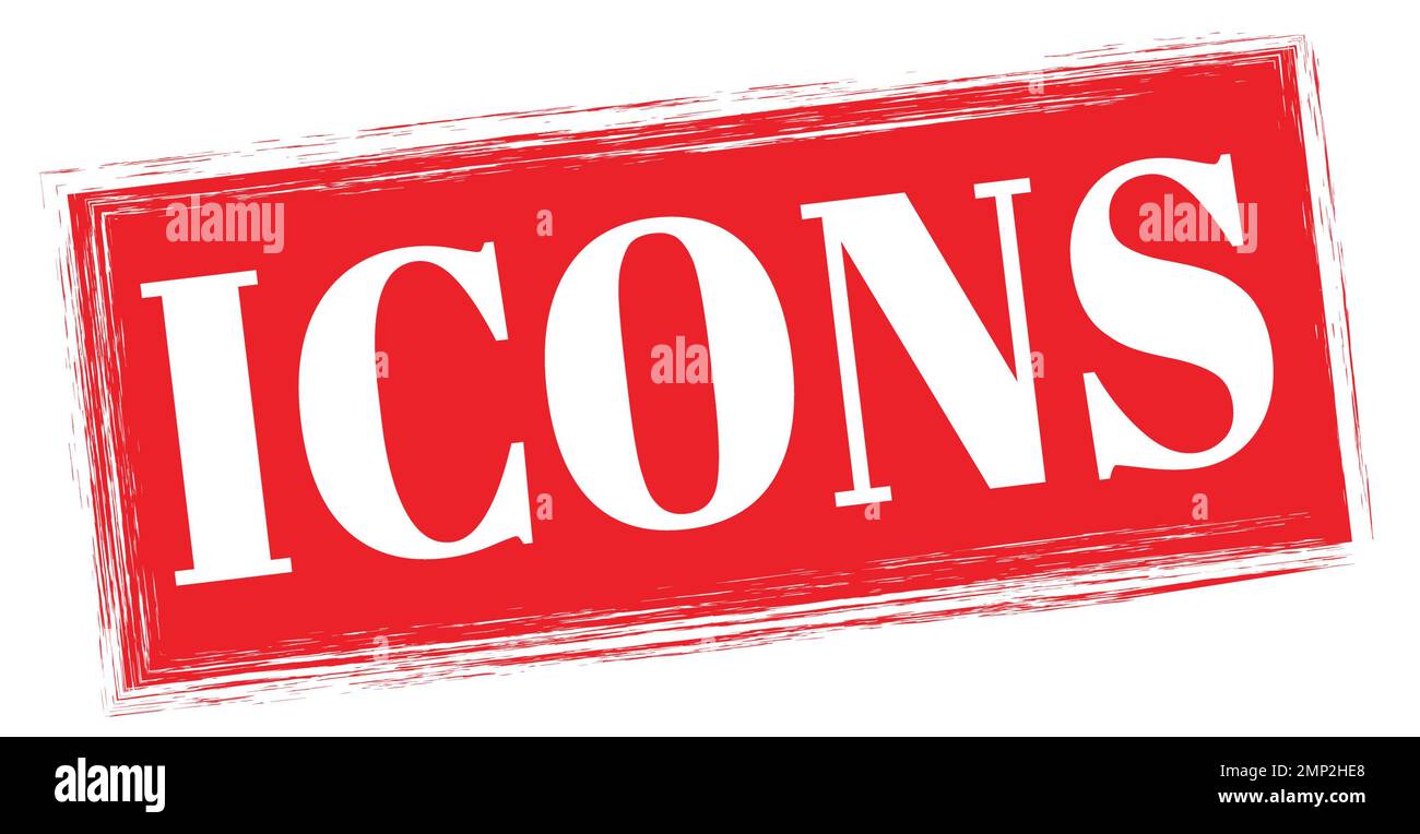 ICONS text written on red rectangle stamp sign Stock Photo - Alamy