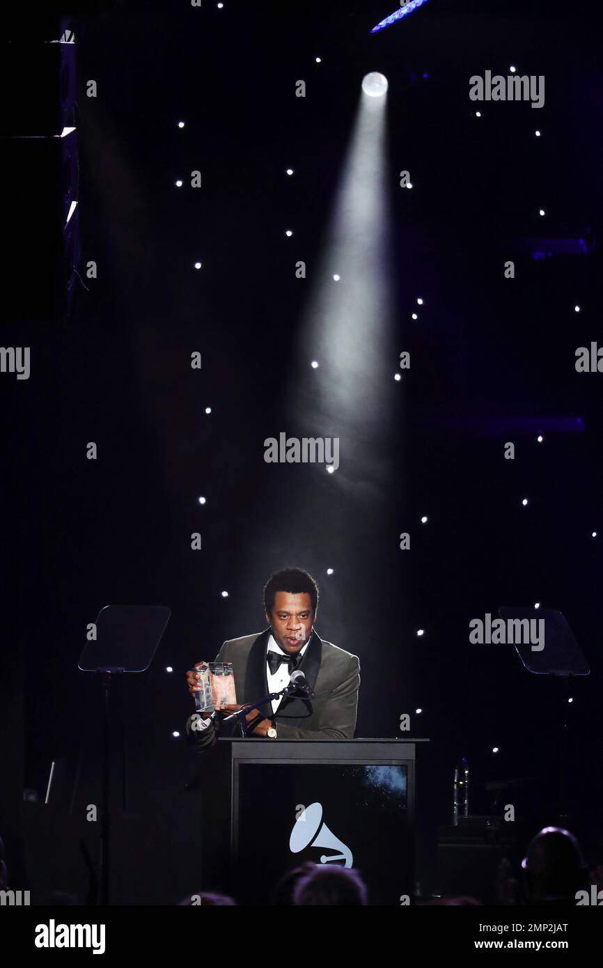 Honoree JayZ speaks onstage at the 2018 PreGrammy Gala And Salute To