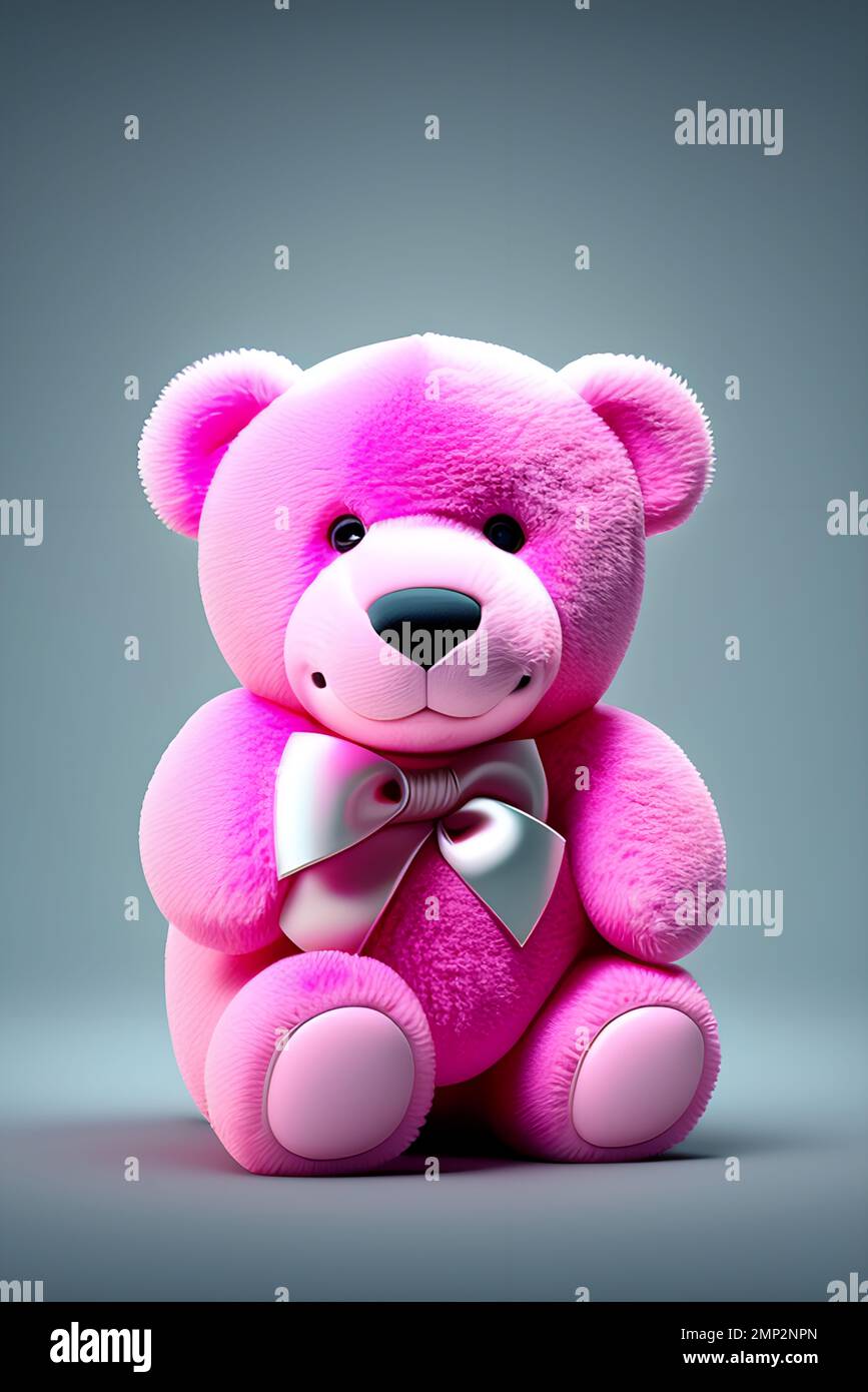 Cute Neon Pink Colour Teddy bear sitting with Light white background