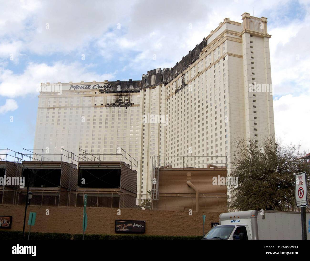 A three-alarm fire broke out today at the 32-story Monte Carlo Resort &  Casino on the Las Vegas Strip. Guests were forced to evacuate and fire  fighters had to hang out of