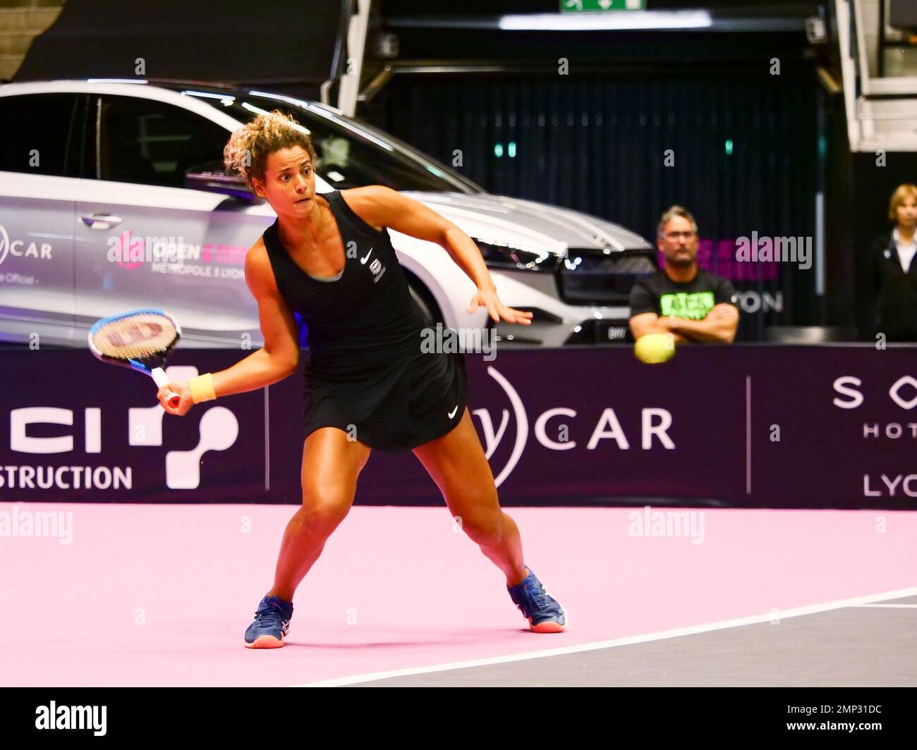 Mayar Sherif (EGY) in action against Ana Konjuh (CRO) during the Open 6E  Sens - Metropole de Lyon, WTA 250 tennis tournament on January 30, 2023 at  Palais des Sports de Gerland