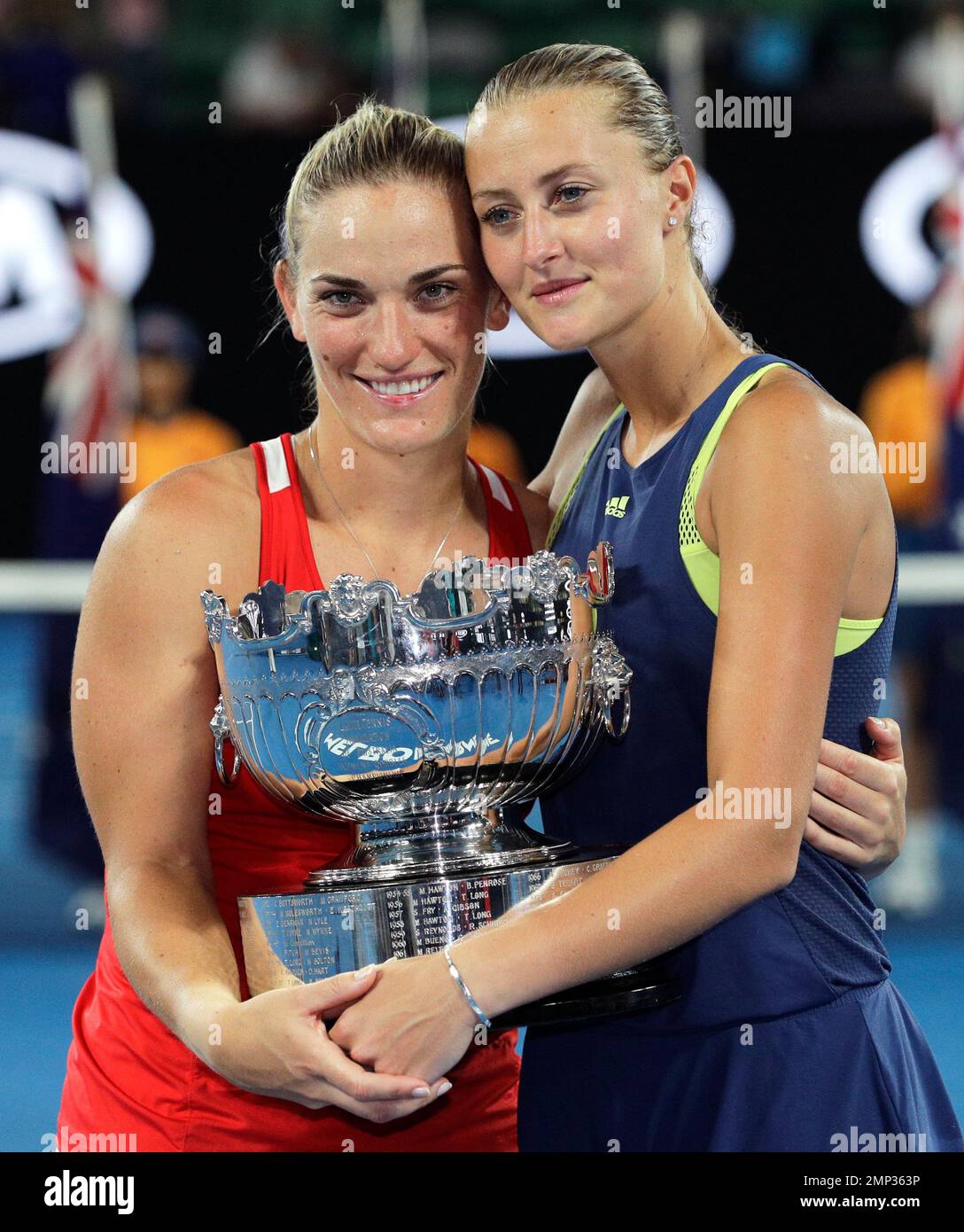 Hungary's Timea Babos, left, and partner France's Kristina Mladenovic