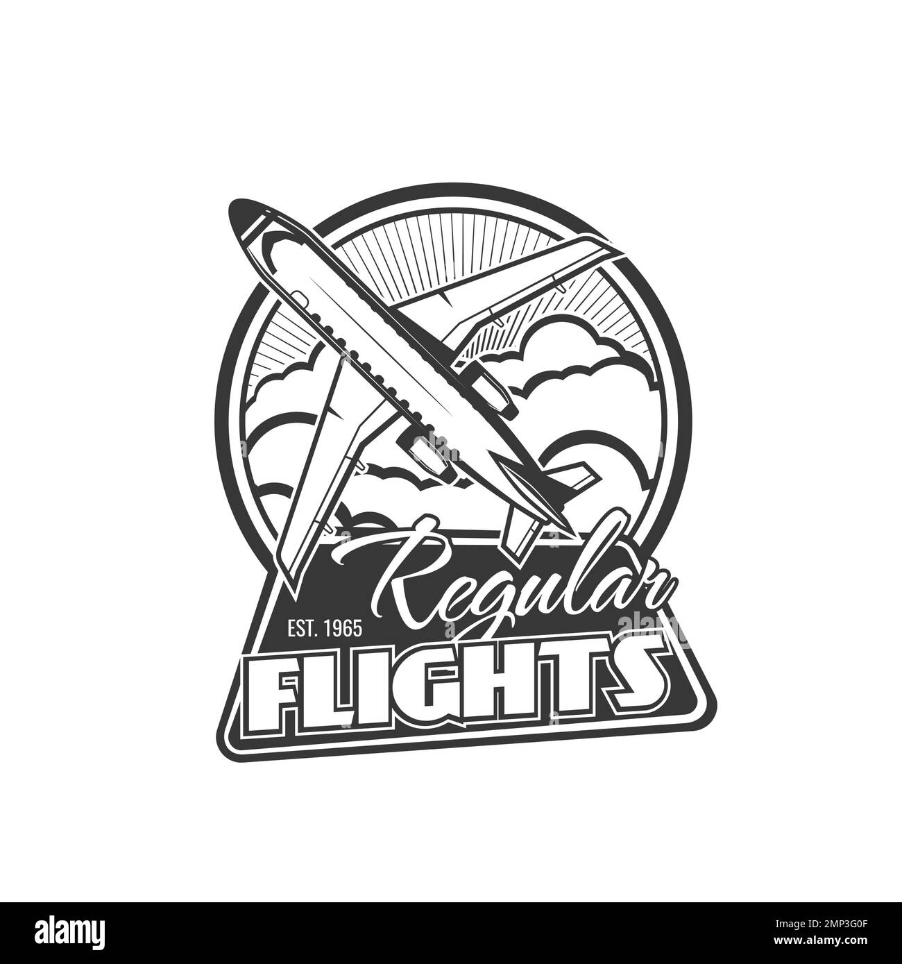 Regular aviation flights icon. Airline travel flights vintage emblem