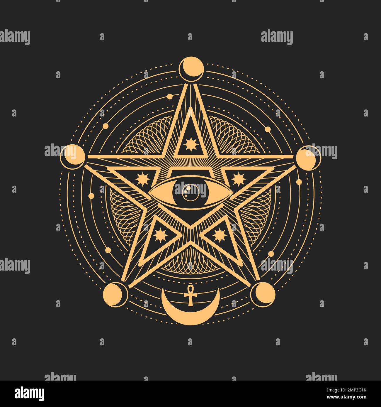 Esoteric occult symbol, magic tarot card vector sign. Eye of Providence inside of circle with
