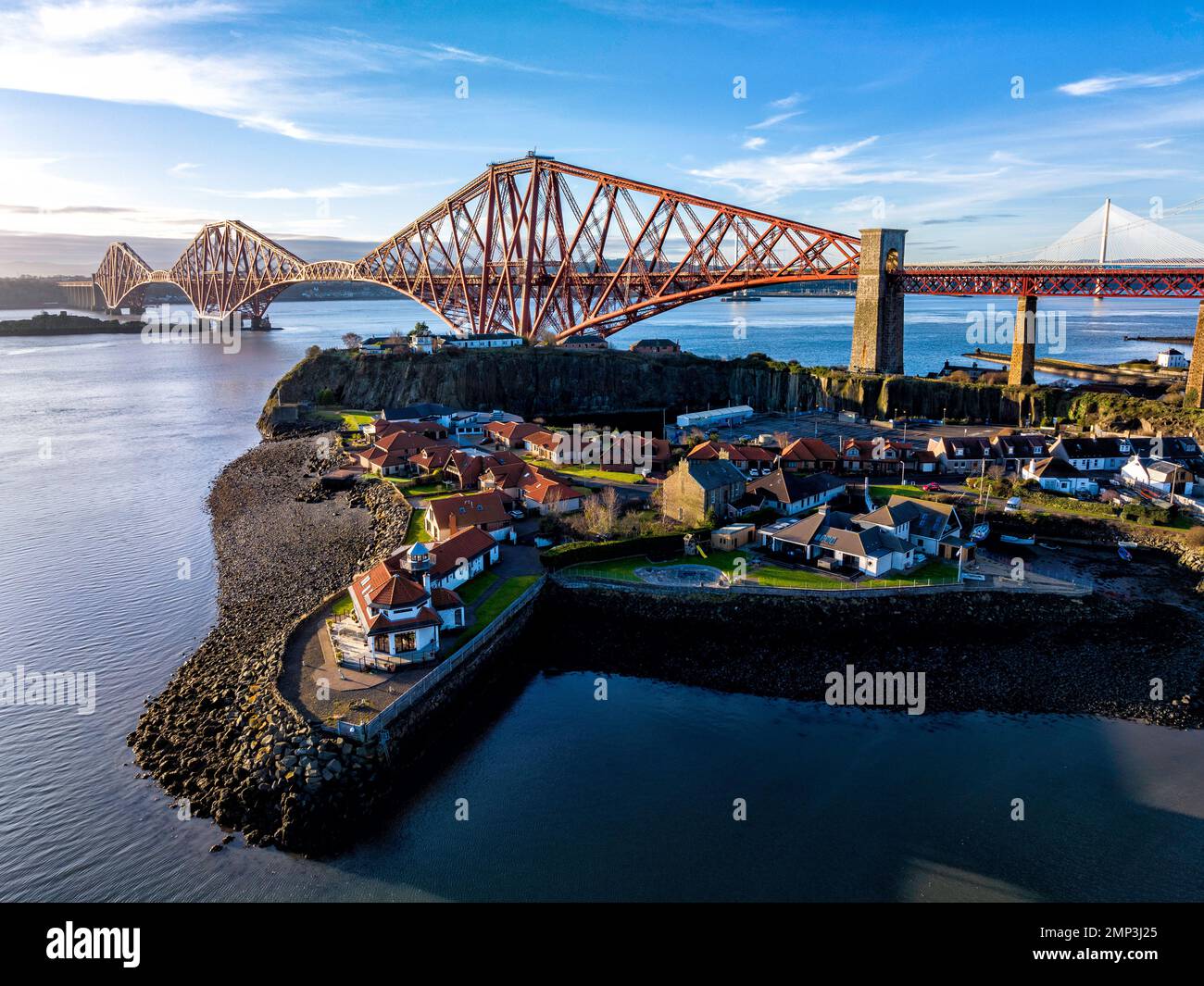 The Forth Bridges from North Queensferry, Fife, Scotland, UK Stock Photo