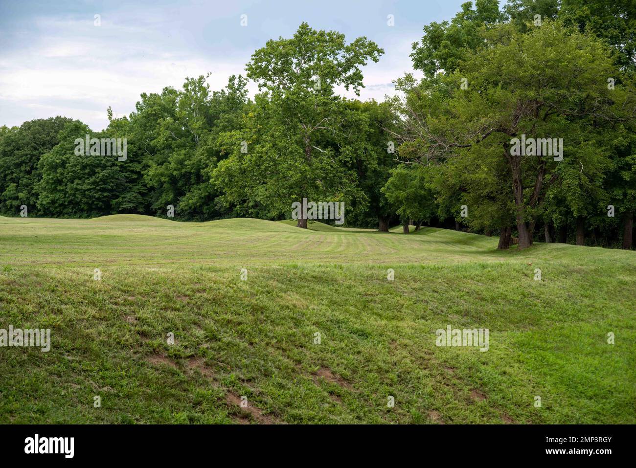 Native American Hopewell grass covered burial mound cluster in Ohio Stock Photo