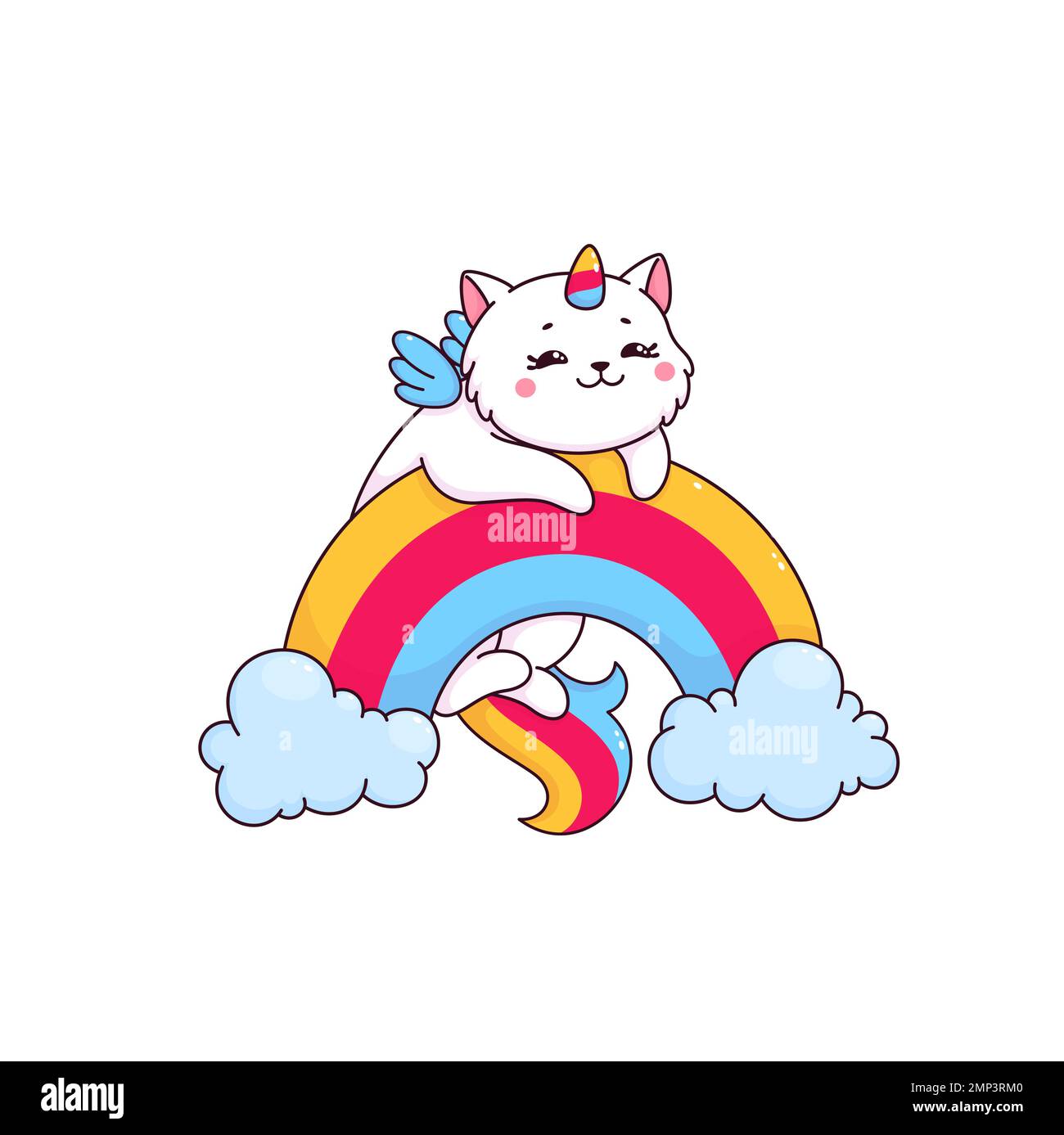 Cartoon cute caticorn character. Magical unicorn cat, fantasy animal