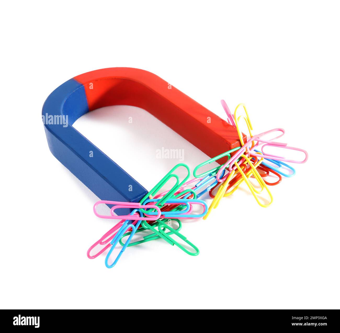 attracting paper clips on white background Stock Photo Alamy