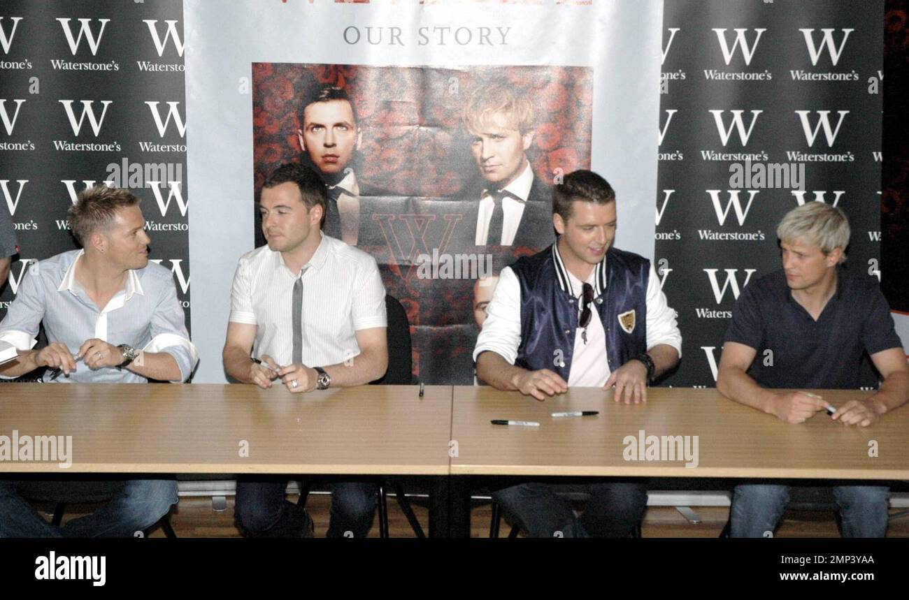 Westlife signs copies of their new book, 'Our Story' at Waterstone's Piccadilly in London, UK. 6/16/08. Stock Photo