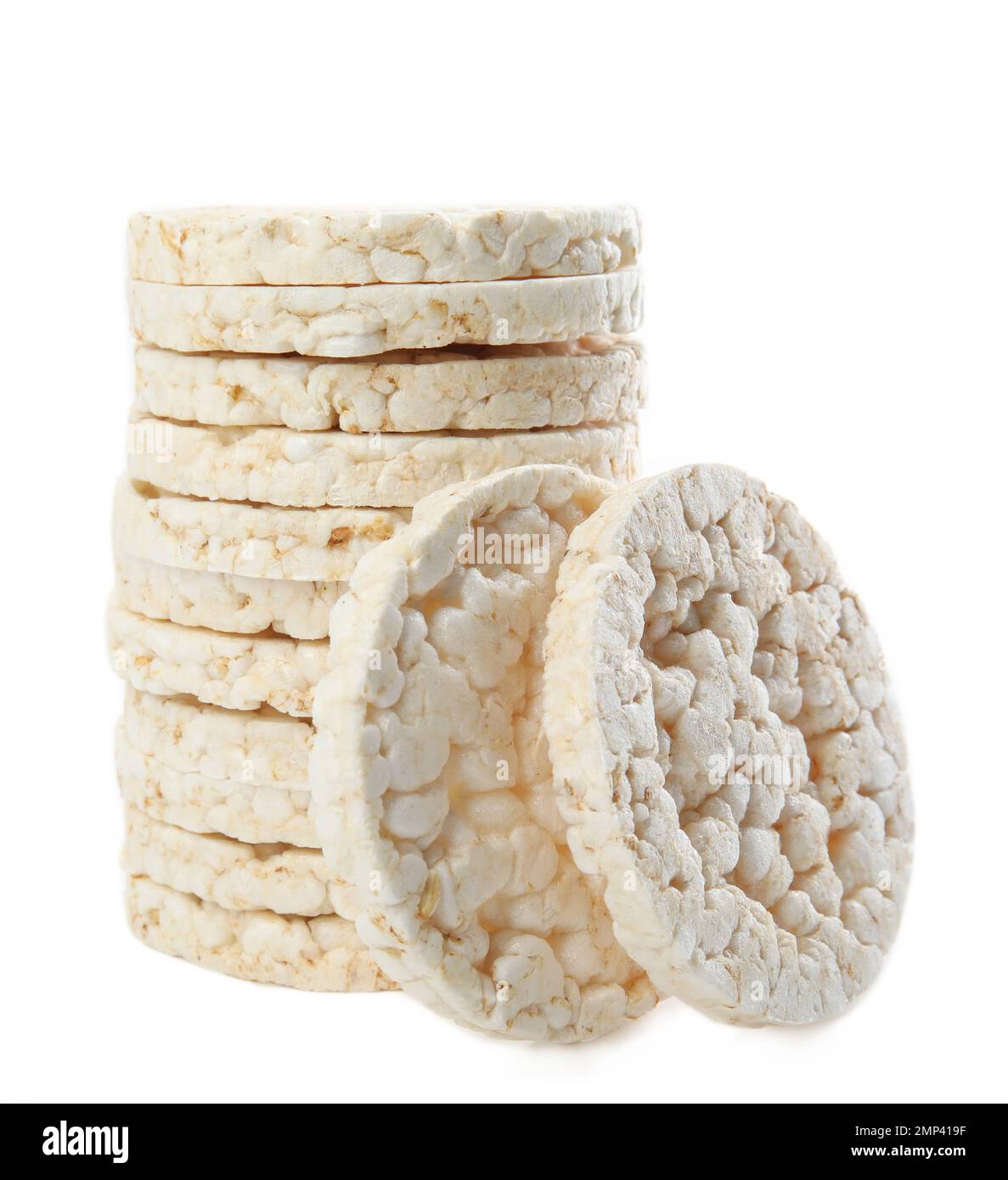 Stack of puffed rice cakes isolated on white Stock Photo Alamy