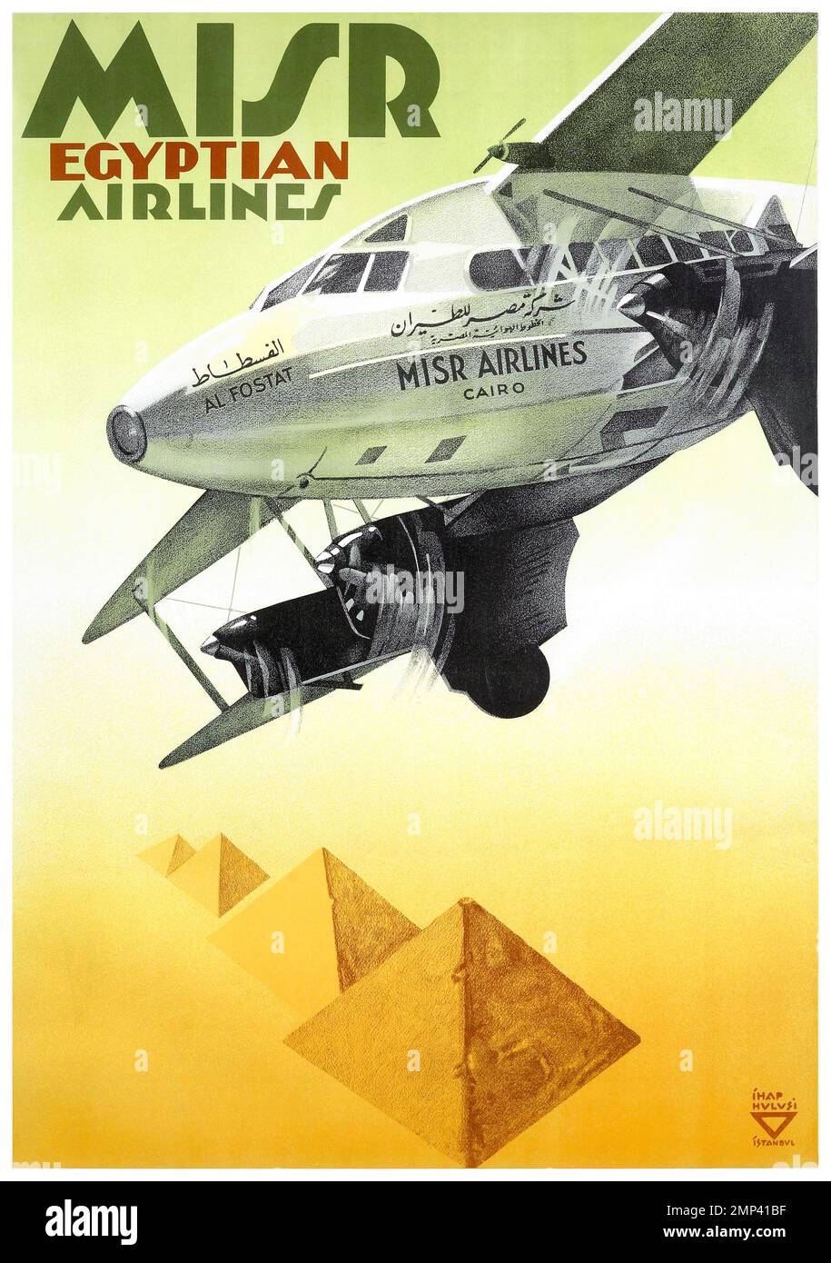 MISR Egyptian airlines by Ihap Hulusi Görey (1898-1986). Poster published in 1937 in Egypt. Stock Photo