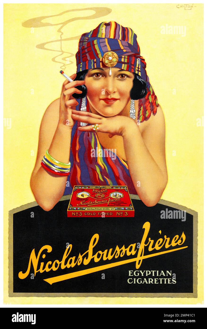 Nicolas Soussa Frères. Egyptian Cigarettes by Chilton (dates unknown). Poster published in 1915 in the UK. Stock Photo