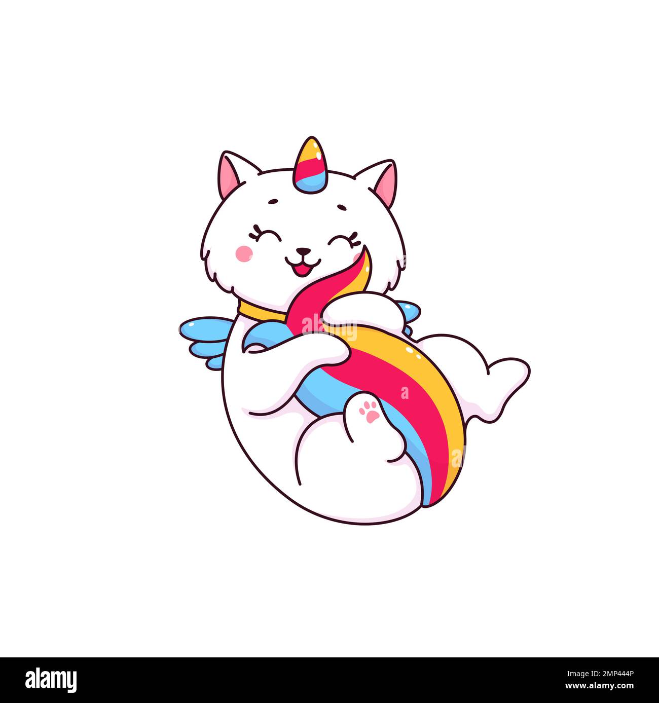 Cartoon cute caticorn character. Fantasy creature, cheerful kitten