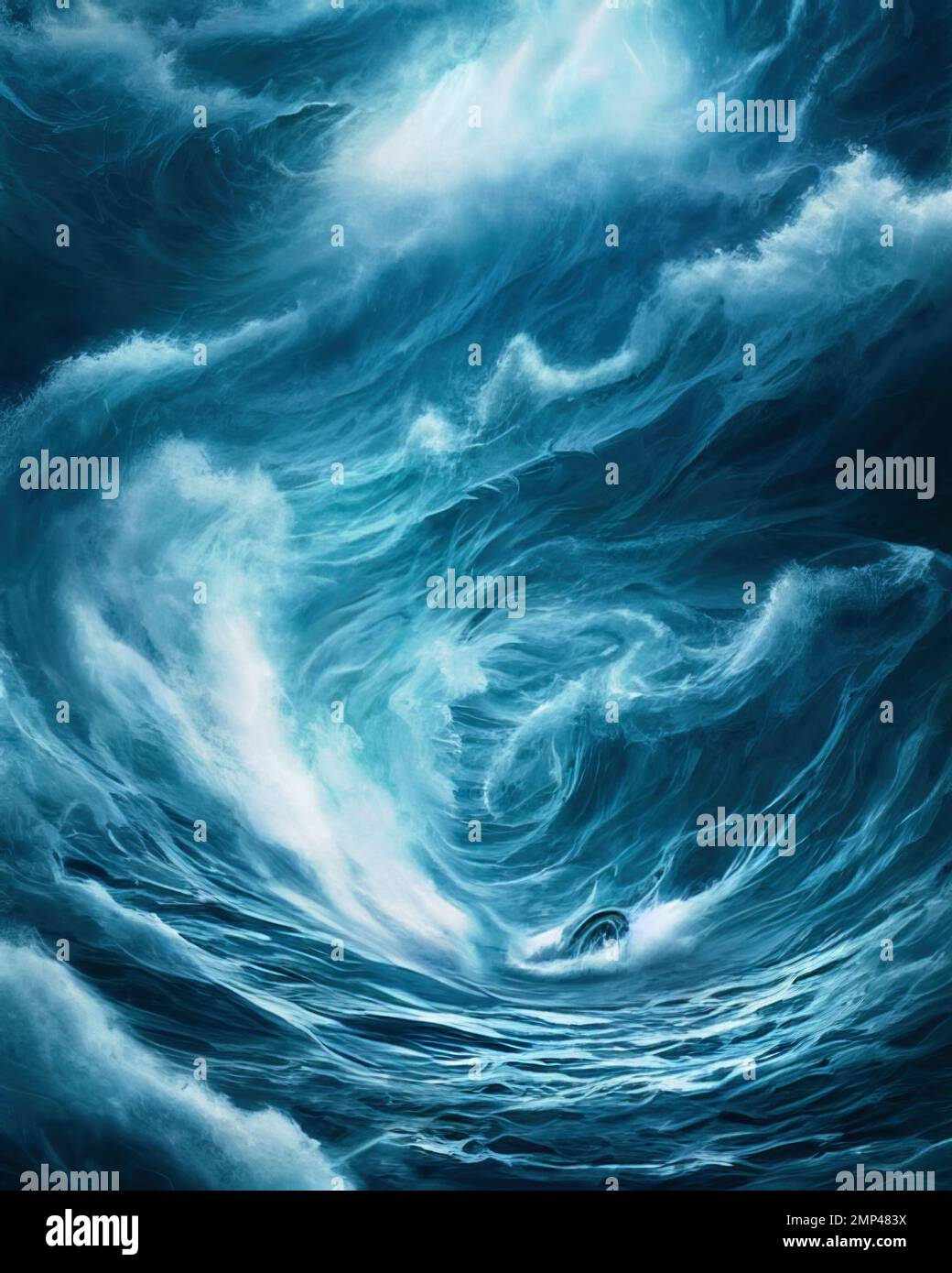 Large breaking wave in the ocean during storm, generative ai. Ai generated illustration. Stock Photo