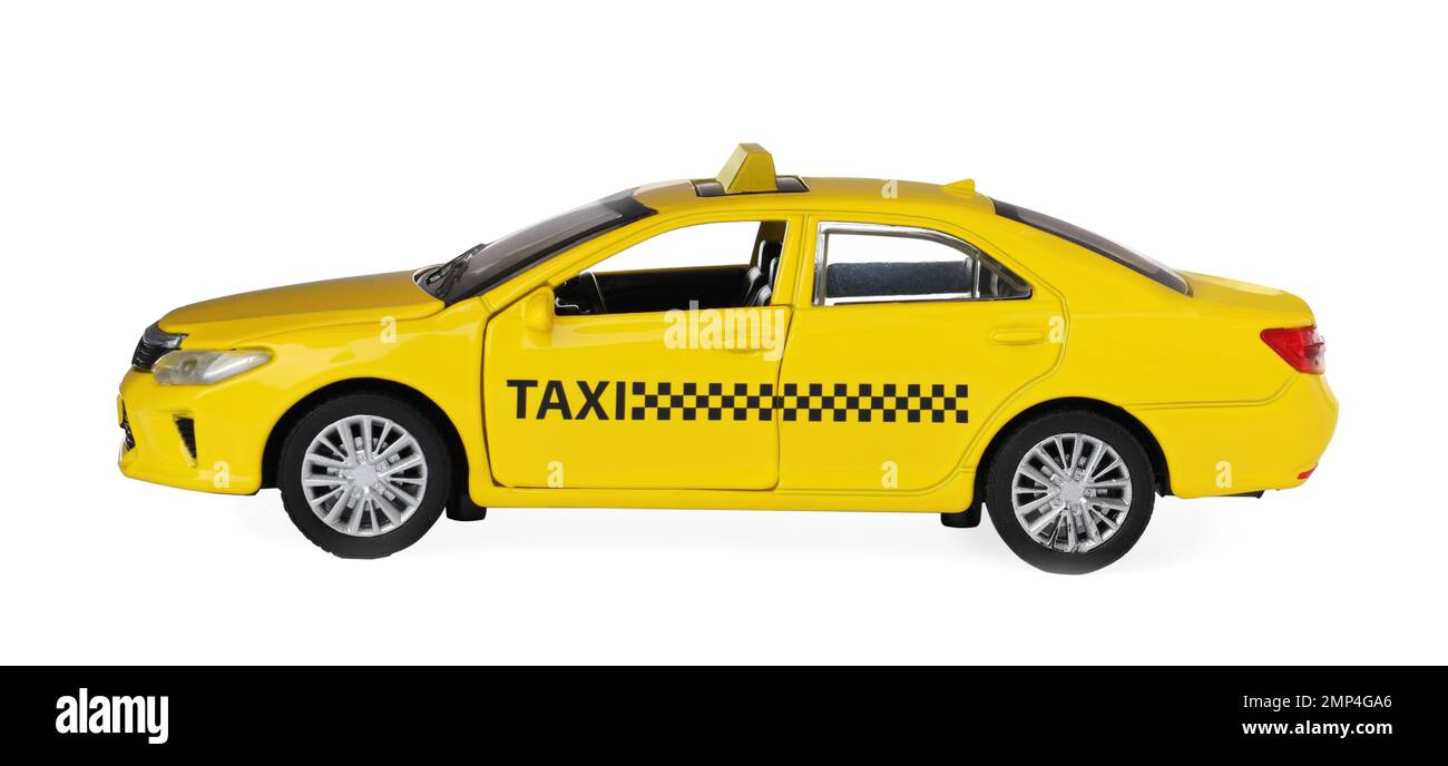 Yellow taxi car model isolated on white Stock Photo