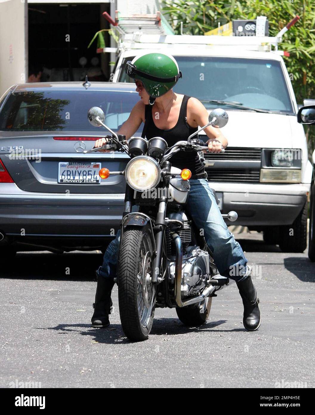 Pink was seen arriving on her Triumph motorcycle this afternoon at a ...