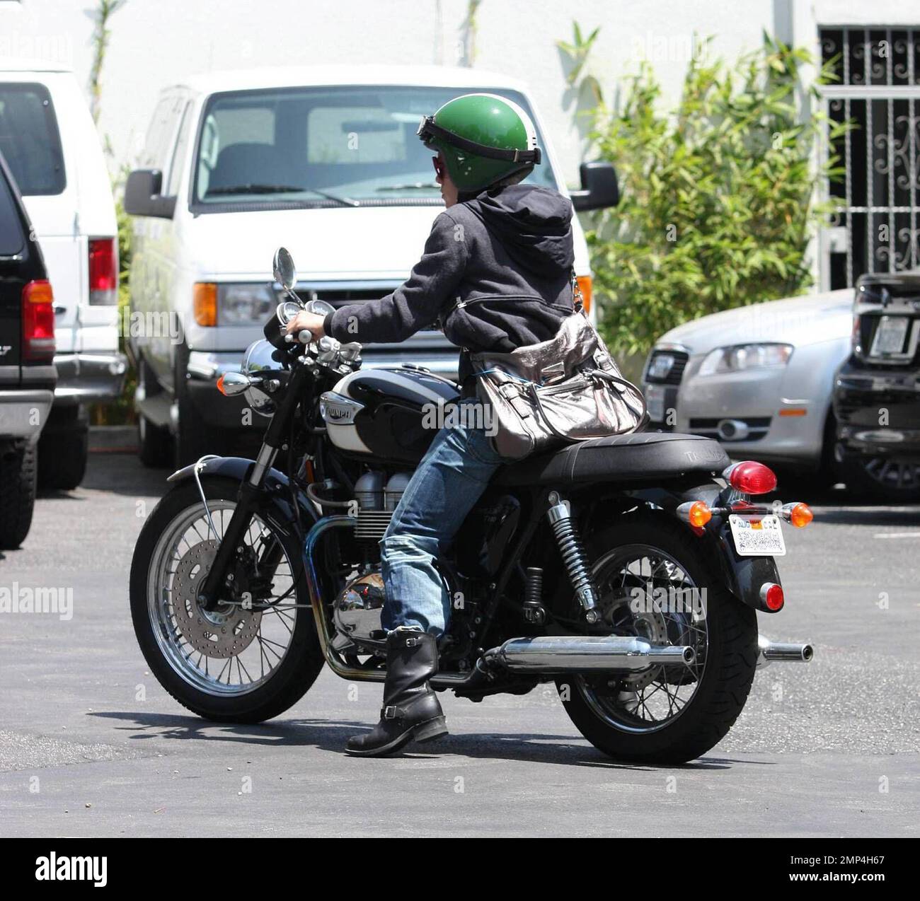 Pink was seen arriving on her Triumph motorcycle this afternoon at a ...
