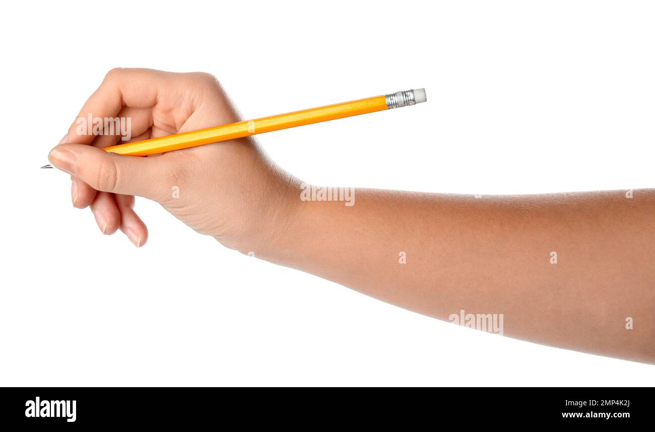 Woman holding pencil on hi-res stock photography and images - Alamy