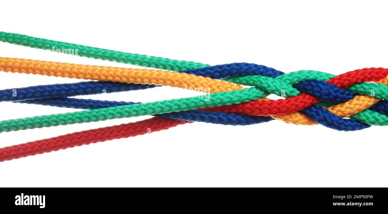 Braided colorful ropes isolated on white. Unity concept Stock Photo - Alamy