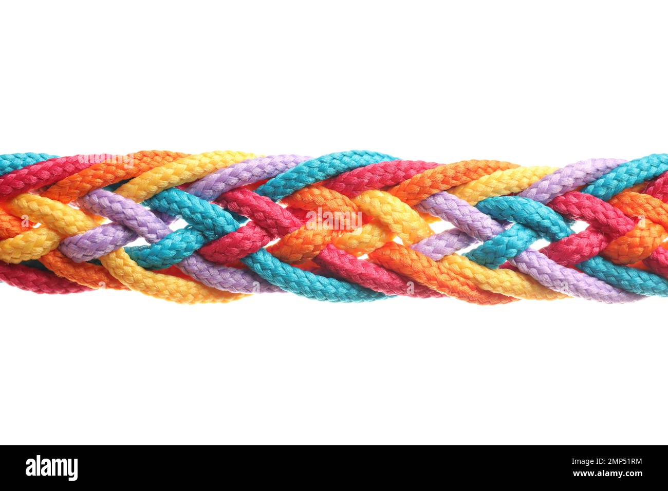Braided colorful ropes on white background. Unity concept Stock Photo ...