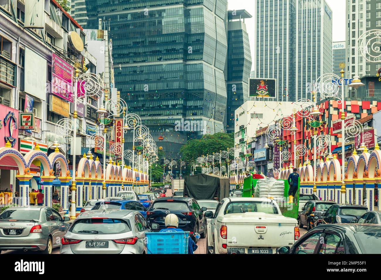 January 11, 2023: Brickfields, little india located in Kuala Lumpur near KL Sentral, is the biggest Little India in Malaysia filled with Indian shops Stock Photo
